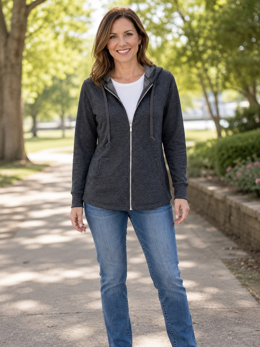 Christopher & Banks Women’s Medium Dark Gray Full Zip Hoodie Sweatshirt